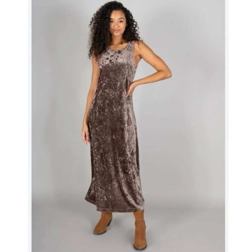 Natural Life Crushed Velvet Maxi Dress Womens S Brown Sleeveless Boho Fall